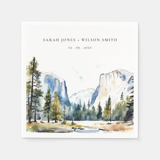 シックヨセミテ国立公園CAウォーターカラー結婚ズ スタンダードカクテルナプキン (正面)