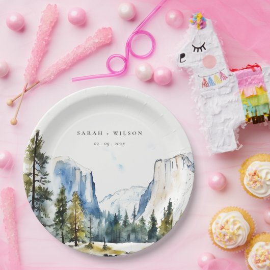 シックヨセミテ国立公園CAウォーターカラー結婚ズ ペーパープレート (パーティー)