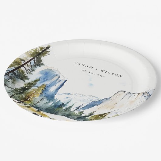 シックヨセミテ国立公園CAウォーターカラー結婚ズ ペーパープレート (アングル)