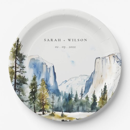 シックヨセミテ国立公園CAウォーターカラー結婚ズ ペーパープレート (正面)