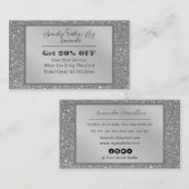 シックラグジュアリーシルバーフォイルグリッターグラマラスサロン 割引カード (正面/裏面)