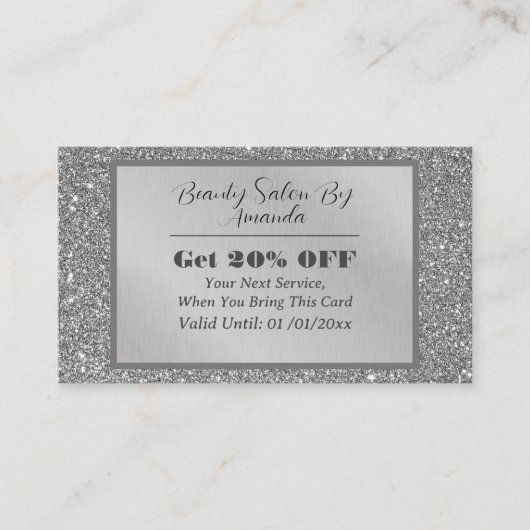 シックラグジュアリーシルバーフォイルグリッターグラマラスサロン 割引カード (正面)