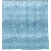 シックラグジュアリーベビーブルーシルバーグリッターパターン シャワーカーテン (正面)