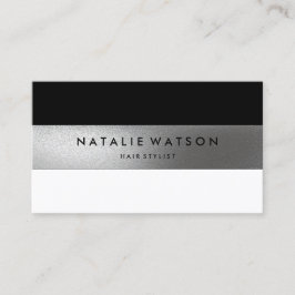 シックラフシルバフェイクーストライプモダン白黒 名刺