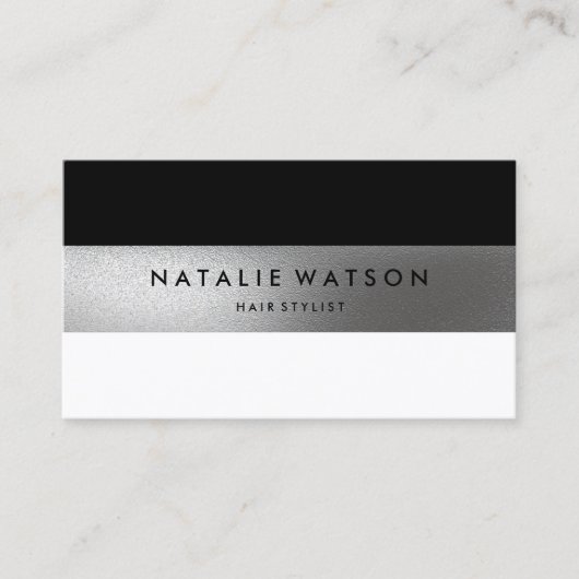 シックラフシルバフェイクーストライプモダン白黒 名刺 (正面)