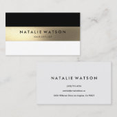 シックラフフェイク金ゴールドストライプ白黒モダン 名刺 (正面/裏面)