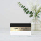 シックラフフェイク金ゴールドストライプ白黒モダン 名刺 (スタンド正面)