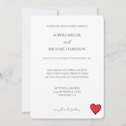 シックラブ赤いハート結婚ズ 招待状 (正面)