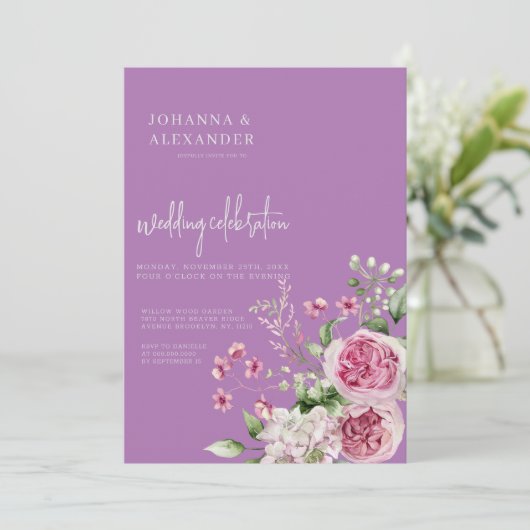 シックラベンダーピオニーエレガンス結婚式招待状 招待状 (スタンド正面)