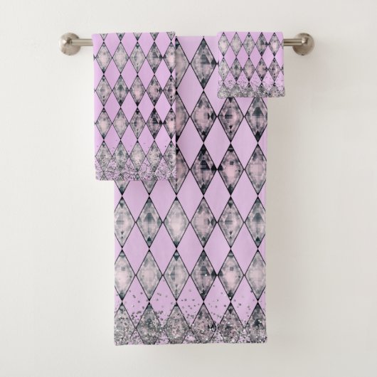 シックラベンダーピンクグリッターハーレキン バスタオルセット (インサイチュ)