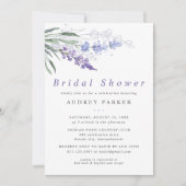 シックラベンダーフローラウォーターカラーブライダルシャワー 招待状 (正面)