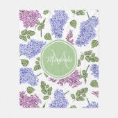 シックラベンダー薄紫フローラパステルグリーンモノグラム フリースブランケット (正面)