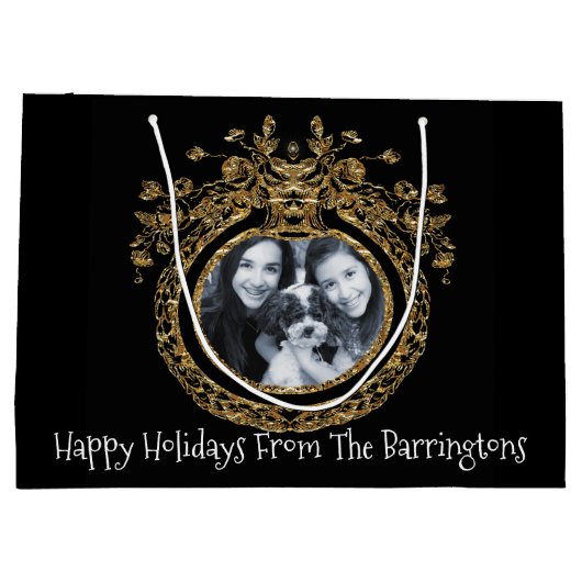 シックリーガエレガントルフォトクリスマスホリデー ラージペーパーバッグ (裏面)