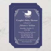シックリージェンシーブルーアンドホワイトカップルズベビーシャワー 招待状 (正面/裏面)