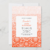 シックレインボーオレンジストライプフローラフォト誕生日 招待状 (正面)