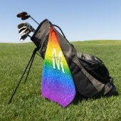 シックレインボーグリッターストライプズモノグラム名 ゴルフタオル (グリーン)