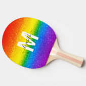 シックレインボーグリッターストライプズモノグラム名 卓球ラケット (横)