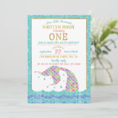 シックレインボーグリッターマーメイド1st誕生日 招待状 (スタンド正面)