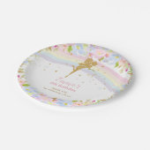 シックレインボーフェアリーガール誕生日ピンクフローラ ペーパープレート (アングル)