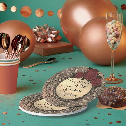 シックレオパードバラファブラス40th誕生日紙Pla ペーパープレート (複数)