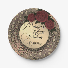 シックレオパードバラファブラス40th誕生日紙Pla ペーパープレート