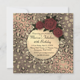 シックレオパードバラ素敵な40th誕生日 カード