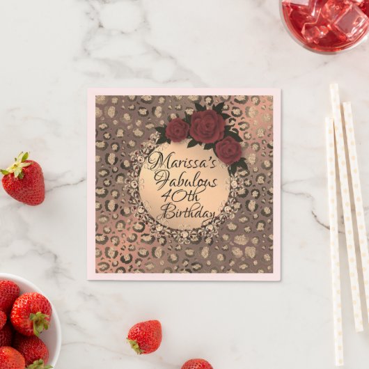 シックレオパードバラ素敵な40th誕生日 スタンダードカクテルナプキン (インサイチュ)