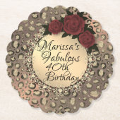 シックレオパードバラ素敵な40th誕生日 ペーパーコースター (正面)