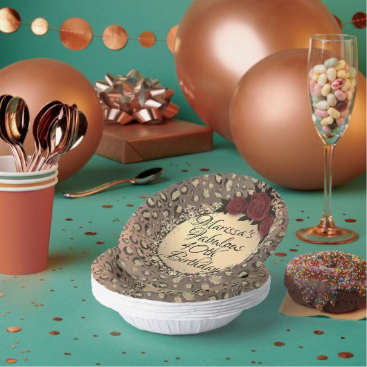 シックレオパードバラ素敵な40th誕生日 ペーパーボウル (複数)