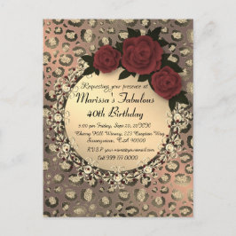 シックレオパードバラ素敵な40th誕生日 ポストカード