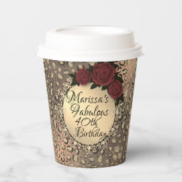 シックレオパードバラ素敵な40th誕生日 紙コップ