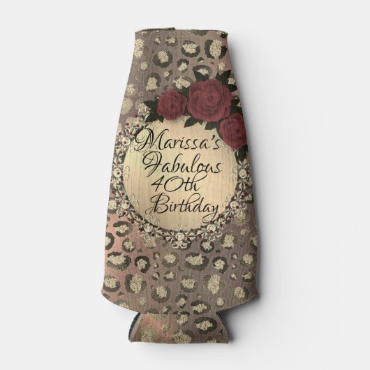 シックレオパードバラ素晴らしい40歳カスタマイズ誕生日 ボトルクーラー (正面)