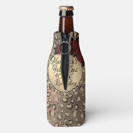 シックレオパードバラ素晴らしい40歳カスタマイズ誕生日 ボトルクーラー (ボトル裏面)