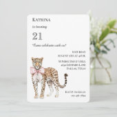 シックレオパードピンクボウ誕生日 招待状 (スタンド正面)