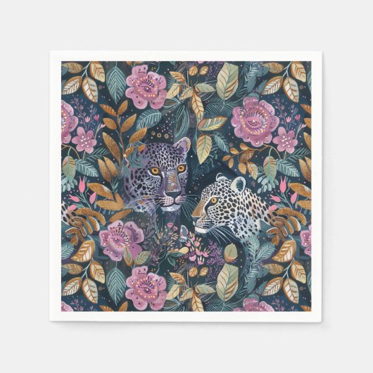 シックレオパード花 スタンダードカクテルナプキン (正面)
