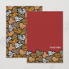 シックレッドアニマルプリントハートバレンタイン名前をカスタムする サンキューカード