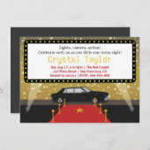 シックレッドカーペットグラムハリウッドパーティーガール誕生日 招待状 (正面/裏面)