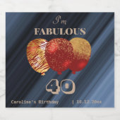 シックレッドバルーン金ゴールド&グリッターファブラス誕生日 スパークリングワインラベル (シングルラベル)