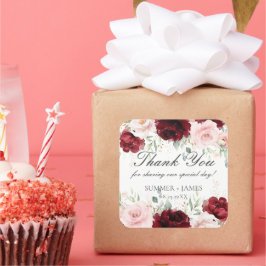 シックレッドブルゴーニュ赤面ピンクローズフローラ結婚ズ スクエアシール