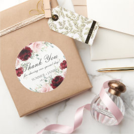 シックレッドブルゴーニュ赤面ピンクローズフローラ結婚ズ ラウンドシール