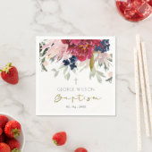 シックレッドブルゴーニュ赤面ブルー金ゴールドフローラバプテスマ スタンダードカクテルナプキン (インサイチュ)