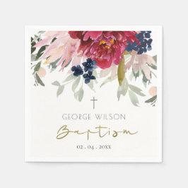 シックレッドブルゴーニュ赤面ブルー金ゴールドフローラバプテスマ スタンダードカクテルナプキン