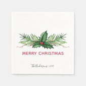 シックレッドホリーブケ色彩の鮮やかッククリスマスホリデー スタンダードカクテルナプキン (正面)