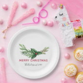 シックレッドホリー葉ズブーケクリスマスホリデー ペーパープレート (パーティー)