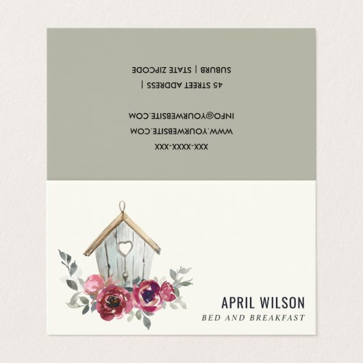シックレッドローズフローラウッドホームステイベッドブレックファースト 名刺 (外部フラット)