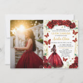 シックレッドローゼスフローラプリンセスキンセアニラフォト 招待状 (正面)