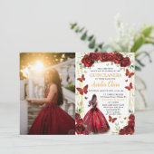 シックレッドローゼスフローラプリンセスキンセアニラフォト 招待状 (スタンド正面)