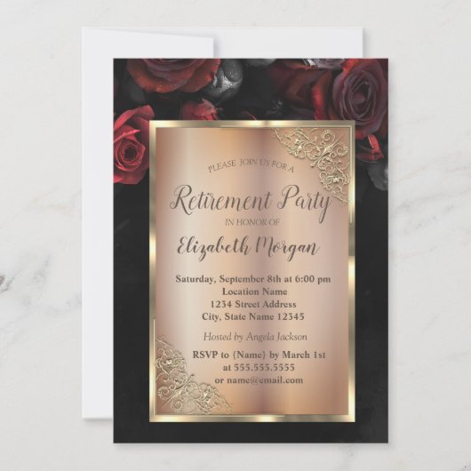 シックレッドローゼズブラックリタイアメントパーティー 招待状 (正面)