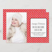 シックレッド水玉模様卒業 招待状 (正面/裏面)