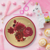 シックレッド金ゴールドバラフローラ ペーパープレート (パーティー)